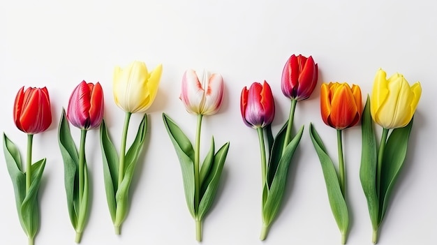 Obramowanie tulipanów z miejsca kopiowania na białym tle Pi?kna kompozycja ramki wiosennych kwiatów Generative AI