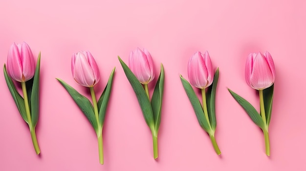 Obramowanie Tulipanów Z Miejsca Kopiowania Na Kolorowym Tle Piękny Skład Ramki Wiosennych Kwiatów Generative Ai