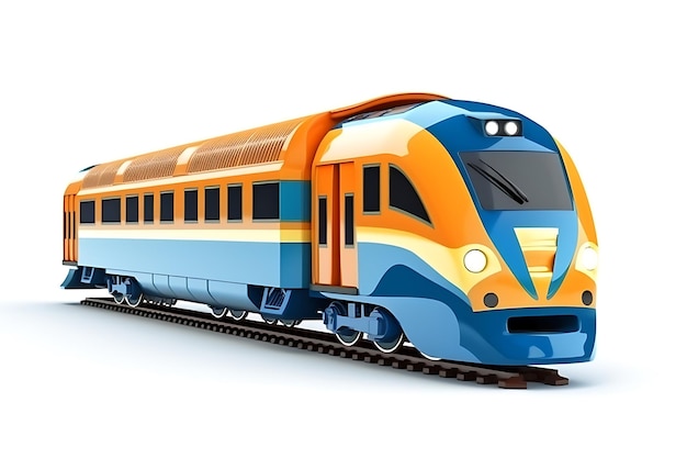 Obraz 3D pociągu niebieski pomarańczowy i biały