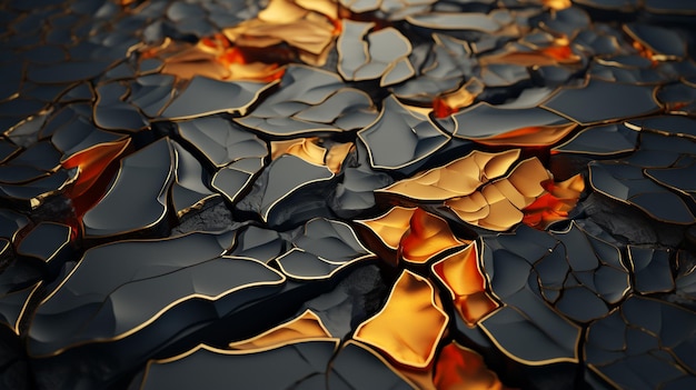 Obraz abstrakcyjnego wzoru podobnego do pęknięcia na Ziemi w kolorze pomarańczowym i czarnym