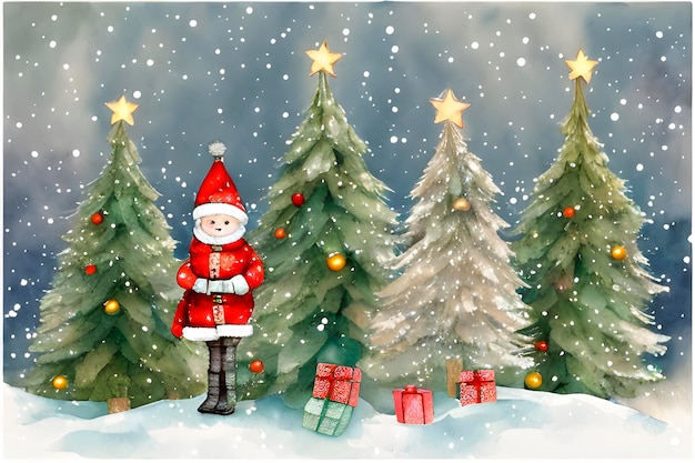Obraz AI przedstawiający świąteczną kompozycję gałęzi choinek, zimowego śniegu i bombek dekoracyjnych