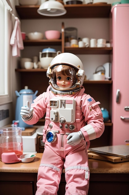 obraz AI w stylu vintage lalki astronauty