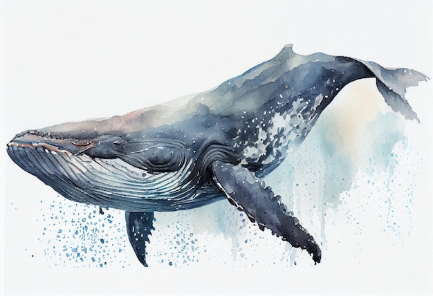 Obraz akwarelowego rysunku wieloryba grzybiego Generatywna sztuczna inteligencja