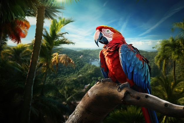Obraz ary w lesie Ptaki Dzika przyroda Zwierzęta Ilustracja generatywna AI