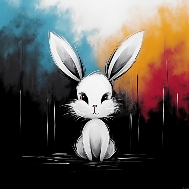 Obraz białego królika siedzącego na środku pola generatywnego ai