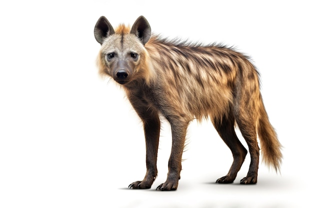 Zdjęcie obraz brązowej hieny na białym tle ssaków dzikie zwierzęta ilustracja generatywna sztuczna inteligencja