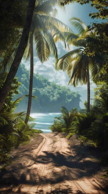 Obraz brudnej drogi otoczonej palmami