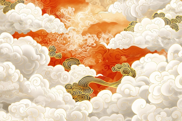 obraz chmur o kolorze pomarańczowym i pomarańczowymWzorzec tła elementów chmur pomyślnych Chin