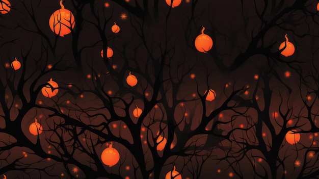 obraz choinki halloweenowej z pomarańczowymi kulkami