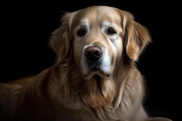 Obraz Cute Golden Retriever Psa Na Czarnym Tle Pet Animals Ilustracji Generatywna Ai