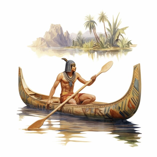 Zdjęcie obraz człowieka w kajaku z wiosłami na jeziorze generatywny ai