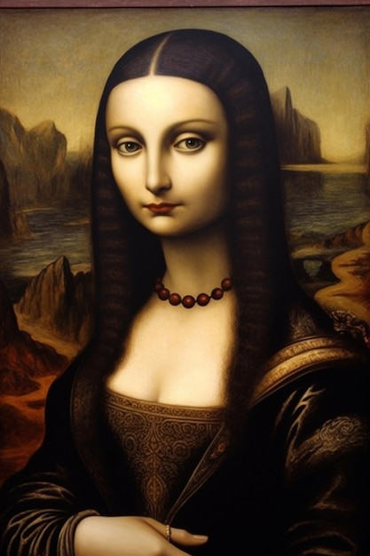 Obraz damy z imieniem Leonardo da Vinci na twarzy.
