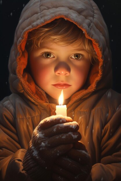 Obraz Dnia Świec pokazujący zbliżenie ręki dziecka umieszczającego świecę stworzony za pomocą generatywnej sztucznej inteligencji