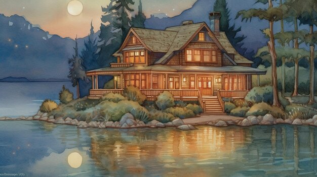 Obraz domu nad jeziorem