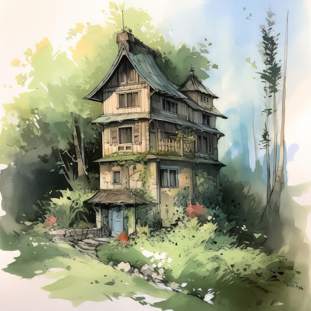 Obraz domu w lesie