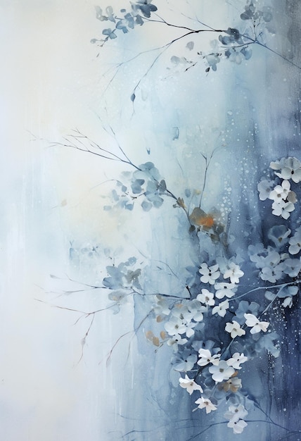 obraz drzewa z białymi kwiatami i błękitnym niebem w tle generatywnej ai