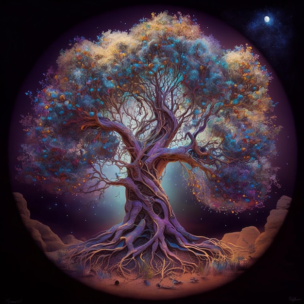 Obraz drzewa z księżycem w tle generatywny ai