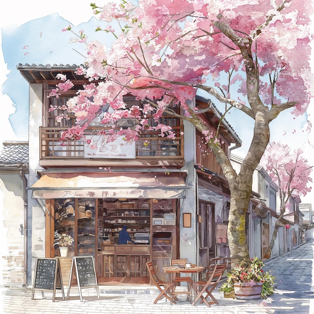 obraz drzewa z różowymi kwiatami