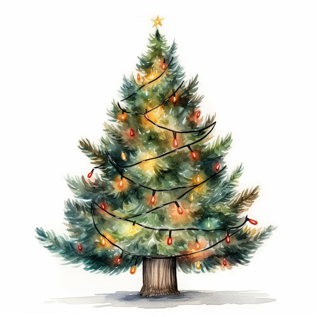 obraz drzewka świątecznego z światłami na nim generatywny ai