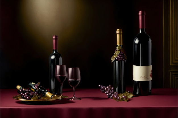 Obraz dwóch butelek wina i dwóch kieliszków wina