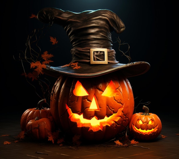 obraz dyni z kapeluszem na Halloween