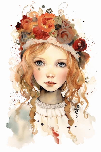 obraz dziewczynki z kwiatową koroną na głowie generatywnej ai