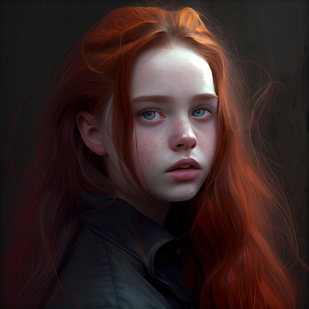 Obraz dziewczyny z rudymi włosami i niebieskimi oczami
