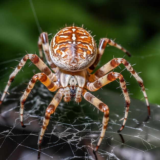 Obraz europejskiego pająka ogrodowego na pajęczynie Ilustracja owadów Generatywna sztuczna inteligencja