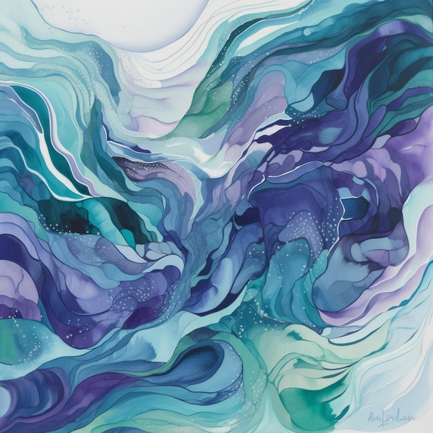 Obraz fioletowo-zielonego oceanu z napisem „ocean”.