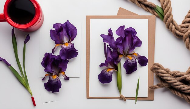 obraz fioletowych irysów na stole z obrazem kwiatów