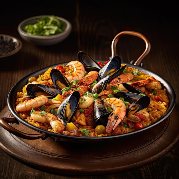 Obraz gastronomiczny talerza paelli marinera Typowe hiszpańskie danie