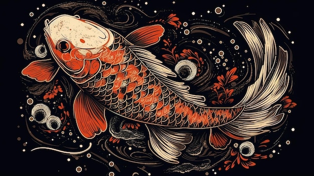 Obraz generowany przez sztuczną inteligencję Ryba koi lub akwarela japońskiego karpia