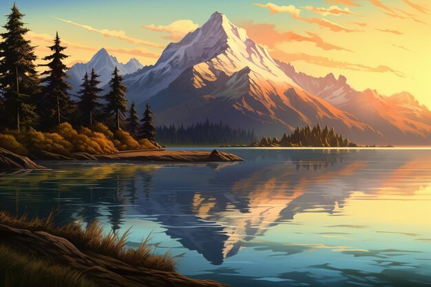 obraz górskiego jeziora z górą na tle