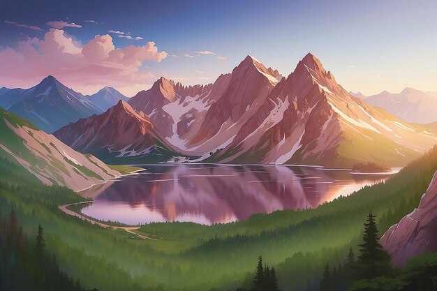Obraz górskiego jeziora z górą w tle
