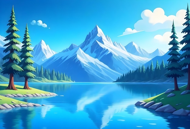 obraz górskiego jeziora z jeziorem i drzewami