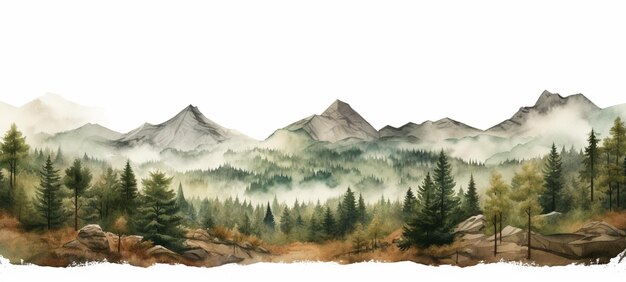 Zdjęcie obraz górskiej sceny z lasem i skałami generatywny ai