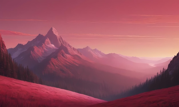 Zdjęcie obraz góry z czerwonym zachodem słońca na tle