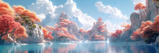 obraz góry z jeziorem na tle