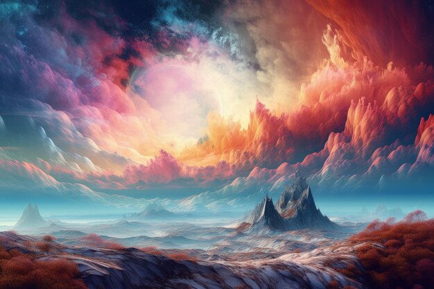 Obraz góry z niebem wypełnionym chmurami AI generatywnej
