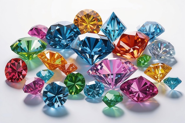 Zdjęcie obraz grupy różnokolorowych diamentów na białej powierzchni generatywnej ai