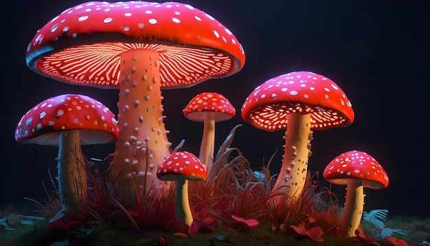 Obraz grzybów amanita muscaria w stylu neonowym