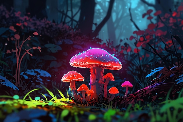 Obraz grzybów amanita muscaria w stylu neonowym