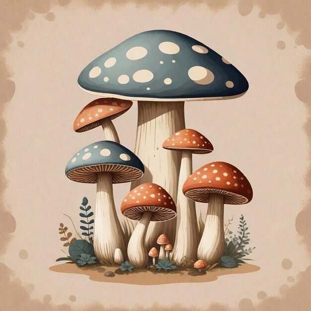 obraz grzybów z brązowym tłem i brązową ramką