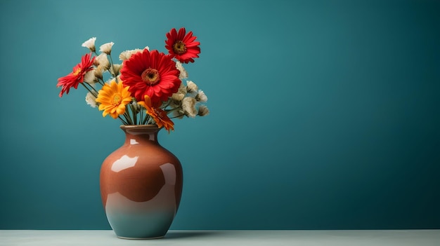 Obraz harmonii kwiatowej przedstawiający wazon z kwiatami na jednolitym tle
