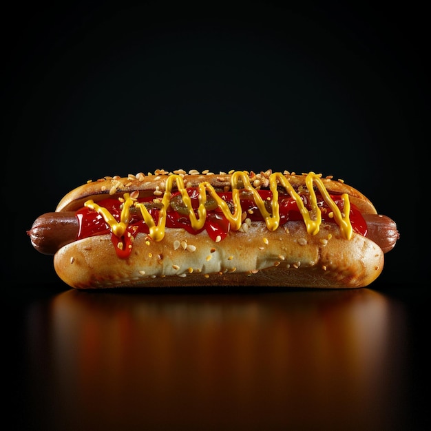 Obraz hotdogu z musztardą i sosem ketchupowym