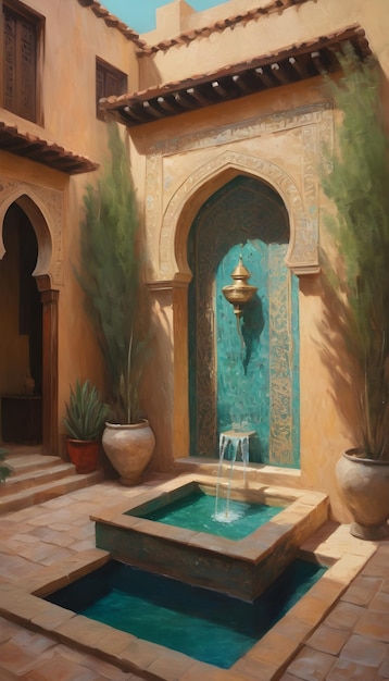 Obraz impasto Dwor arabski z fontanną