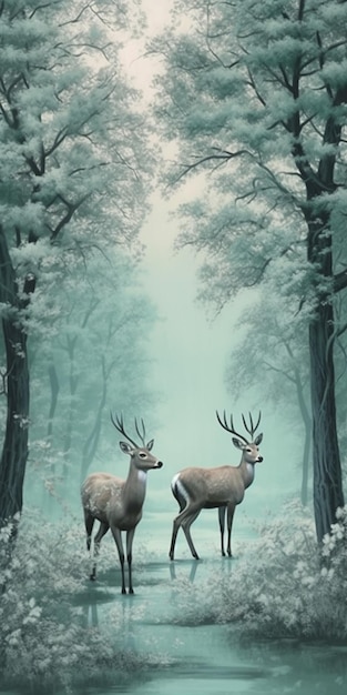 Obraz jelenia na śniegu