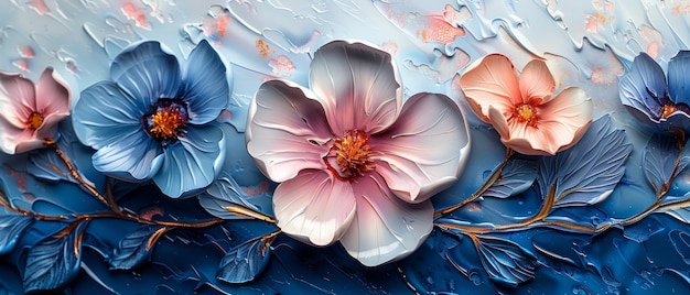 Obraz jest nowoczesny abstrakcyjny z metalowymi elementami tekstury tła kwiaty i rośliny