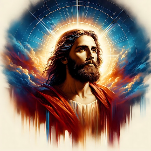 obraz Jezusa z słońcem w tle