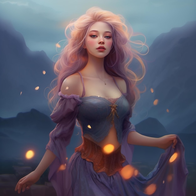 obraz kobiety o fioletowych włosach i fioletowych włosach